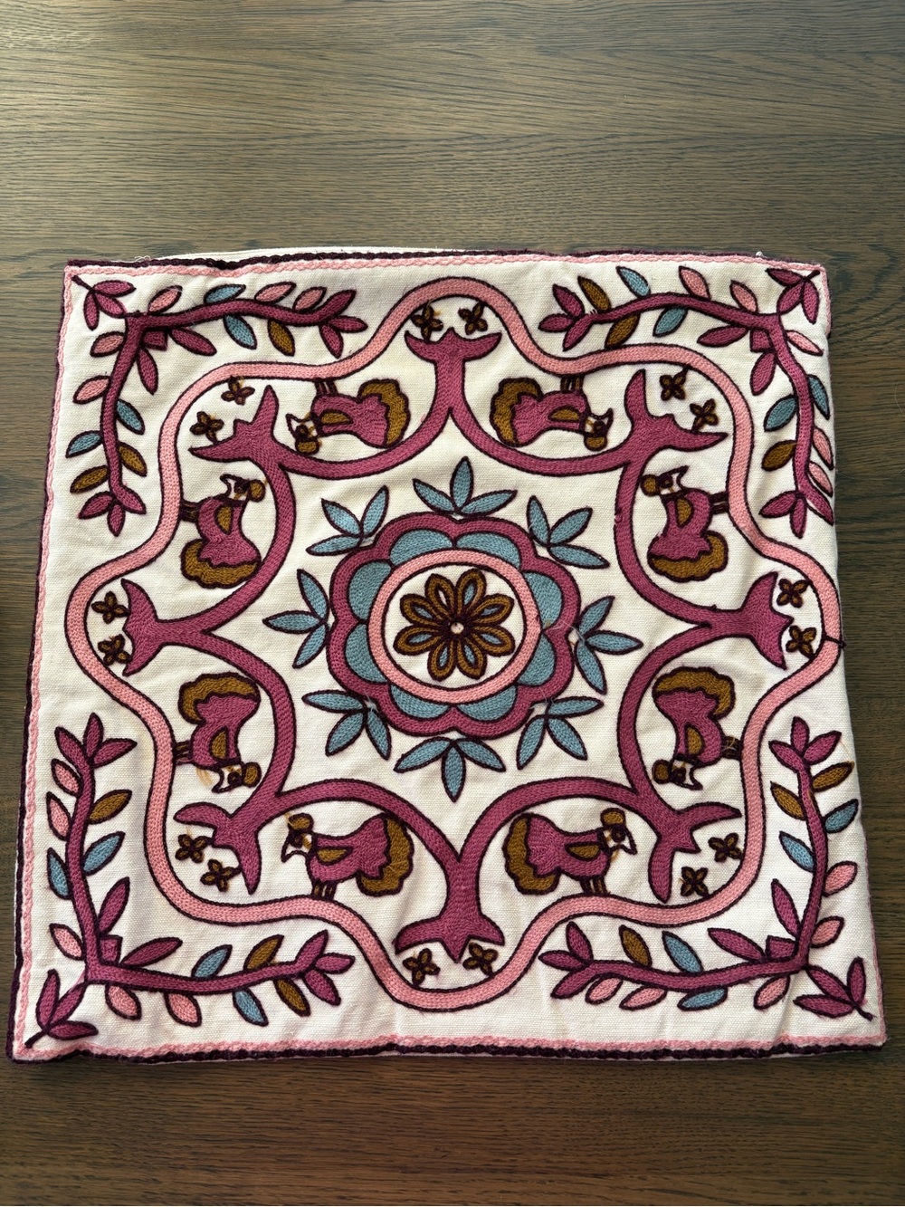 Embroidered Floral Square Accent Pillow Cover